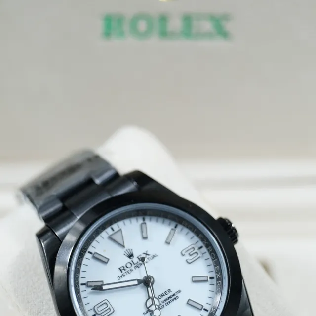 Rolex Oyster Perpetual Boîtier Noir Cadran Blanc Montre Mécanique 3
