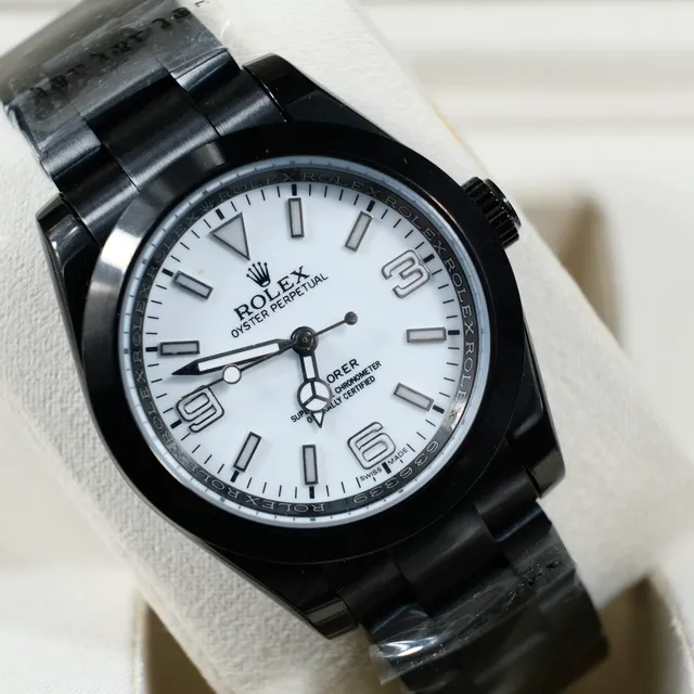 Rolex Oyster Perpetual Boîtier Noir Cadran Blanc Montre Mécanique 4