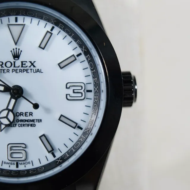 Rolex Oyster Perpetual Boîtier Noir Cadran Blanc Montre Mécanique 6
