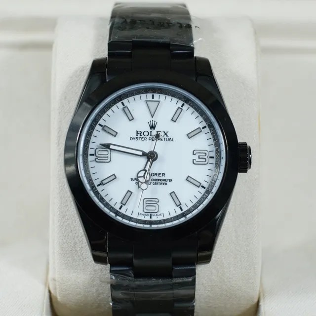 Rolex Oyster Perpetual Boîtier Noir Cadran Blanc Montre Mécanique 7
