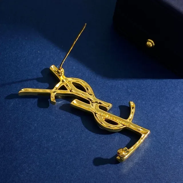 Broche Saint Laurent Bamboo YSL Monogram Argent Marine Métal Sculpté 4