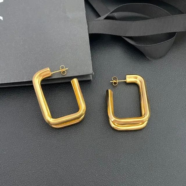 سانت لوران أقراط حلقية مستطيلة مزدوجة الطبقة 7