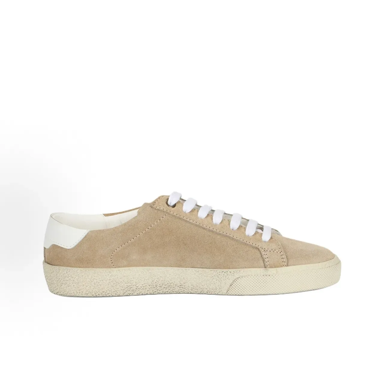 Saint Laurent Sneakers Lifestyle en Suède Beige avec Logo Brodé 4