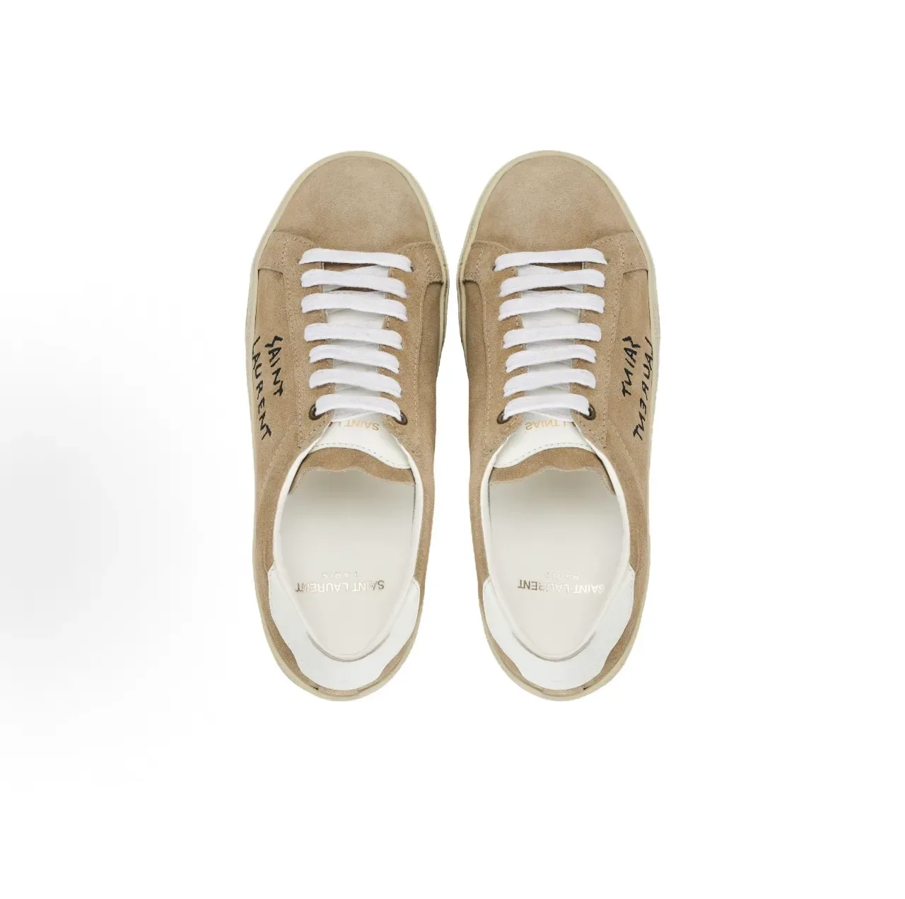 Saint Laurent Sneakers Lifestyle en Suède Beige avec Logo Brodé 5
