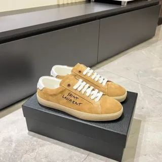 Saint Laurent Embroidered Logo Tan Suede Lifestyle Sneakers