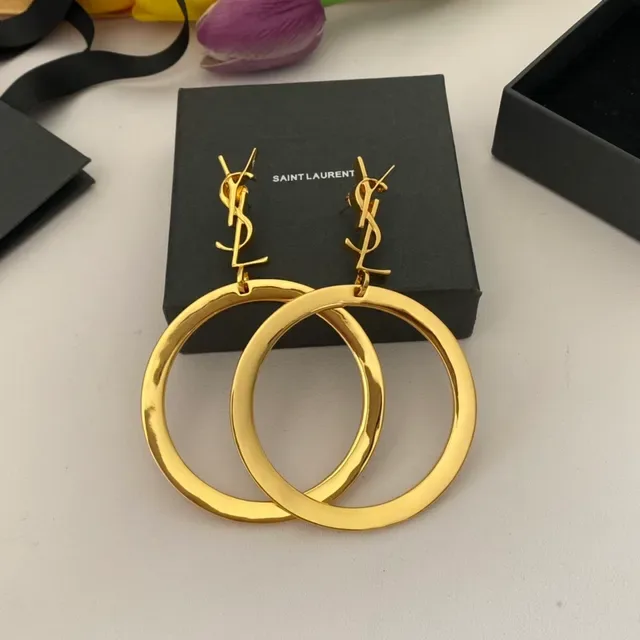 Saint Laurent Boucles d'Oreilles Hoop Doré Monogramme Top 6