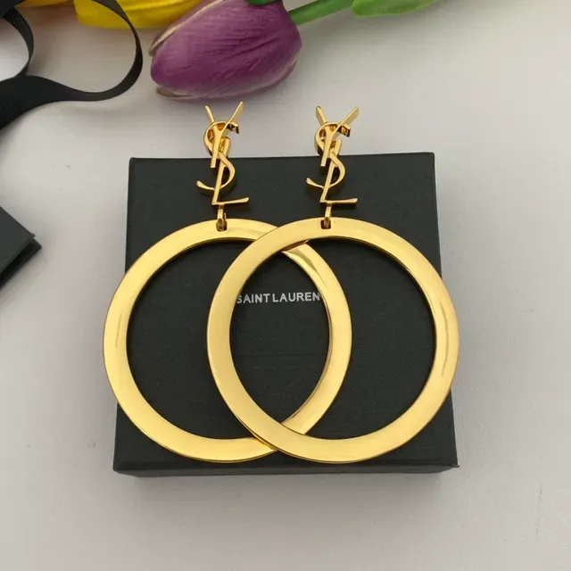 Saint Laurent Boucles d'Oreilles Hoop Doré Monogramme Top 7