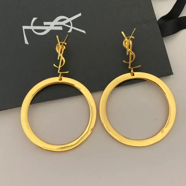Saint Laurent Boucles d'Oreilles Hoop Doré Monogramme Top 9