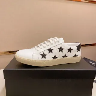 Saint Laurent Kate Sneaker White Black Leather Glitter Star Perforations Lifestyle Sneakers