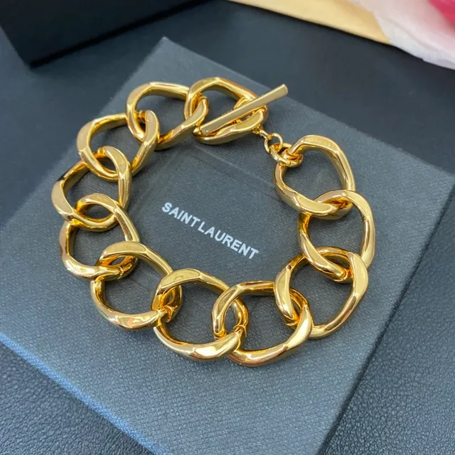 Saint Laurent Loulou Bracelet épais avec maillons ovales dorés 6