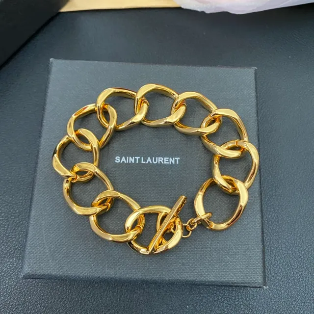Saint Laurent Loulou Bracelet épais avec maillons ovales dorés 8