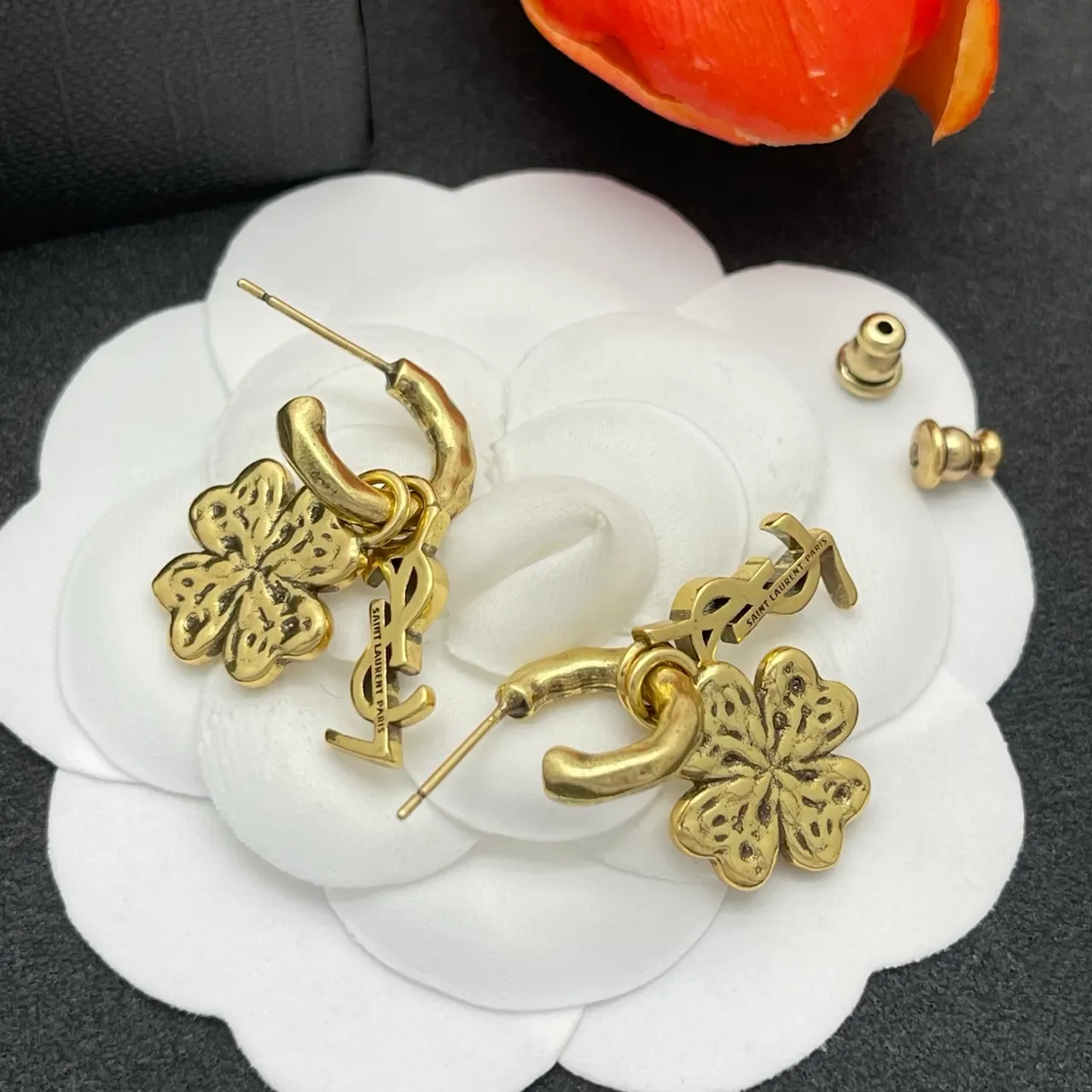 Saint Laurent Monogram Clover Gold-Tone Earrings 3