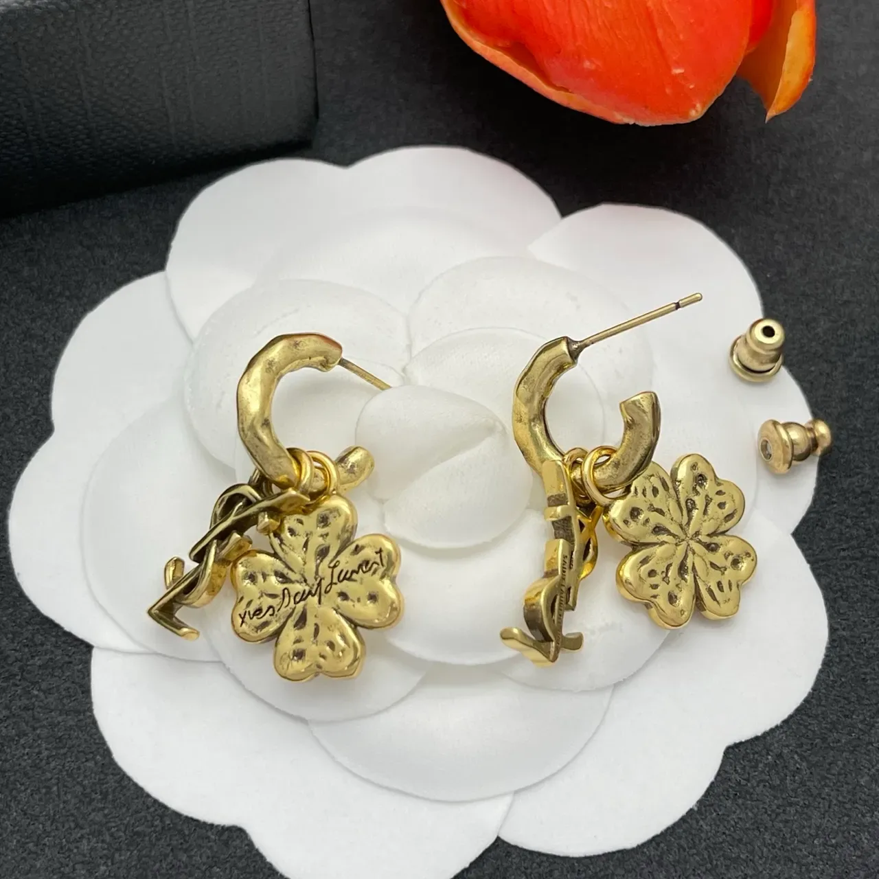Saint Laurent Monogram Clover Gold-Tone Earrings 5