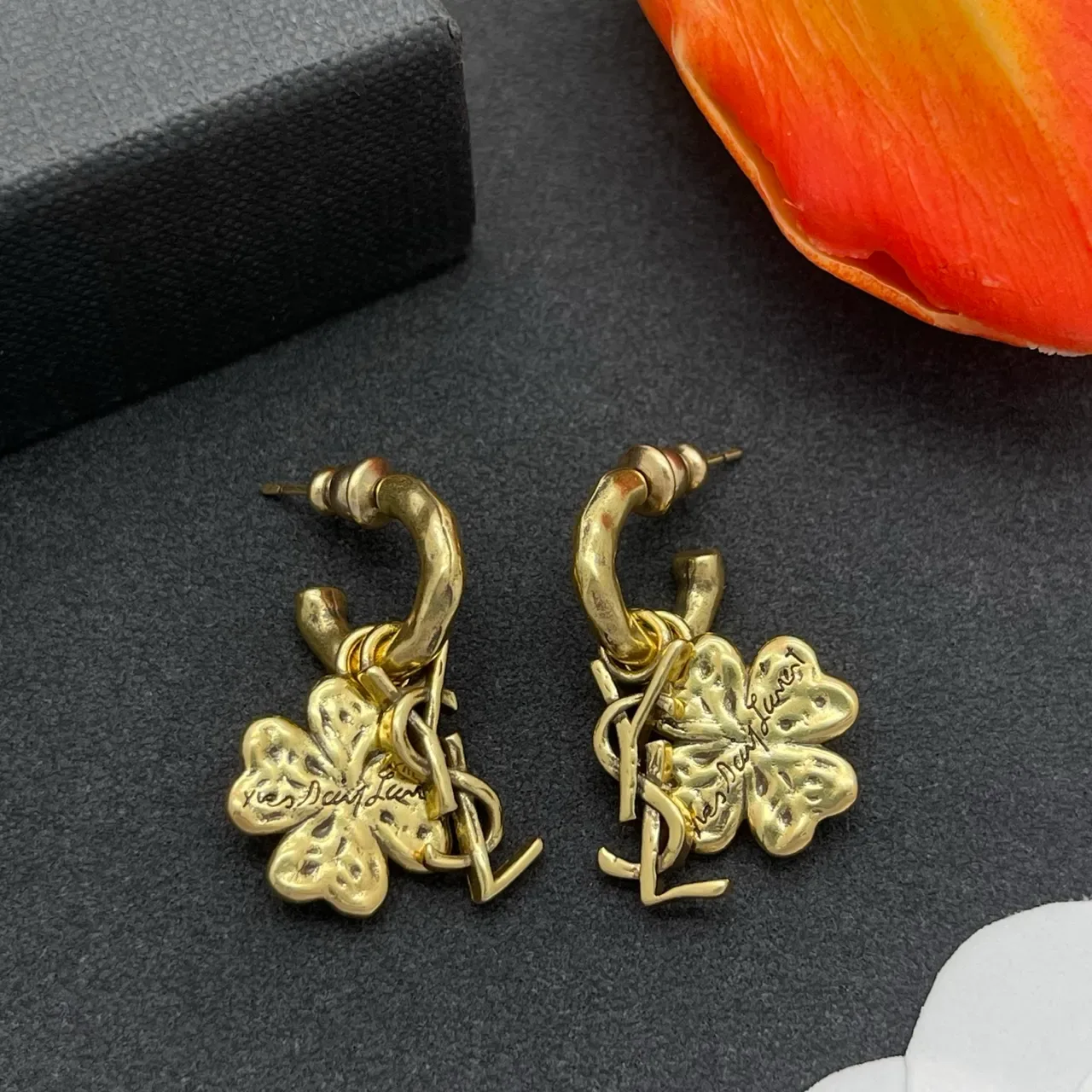 Saint Laurent Monogram Clover Gold-Tone Earrings 8