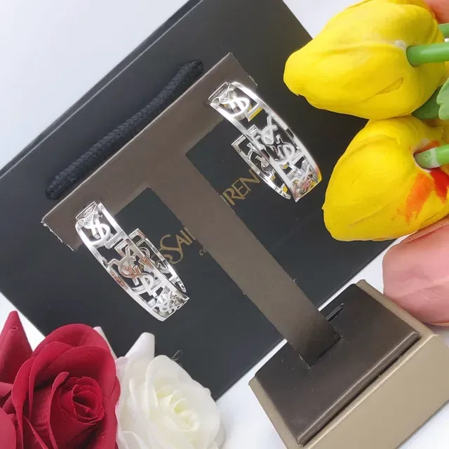 Saint Laurent Monogram Cutout Hoop Earrings 2