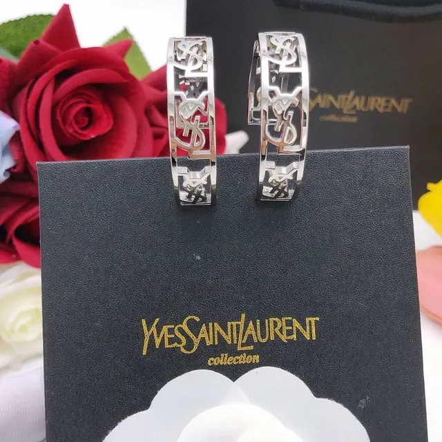Saint Laurent Monogram Cutout Hoop Earrings 7