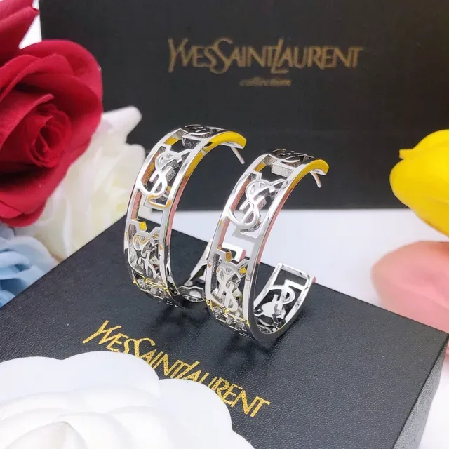Saint Laurent Monogram Cutout Hoop Earrings 9