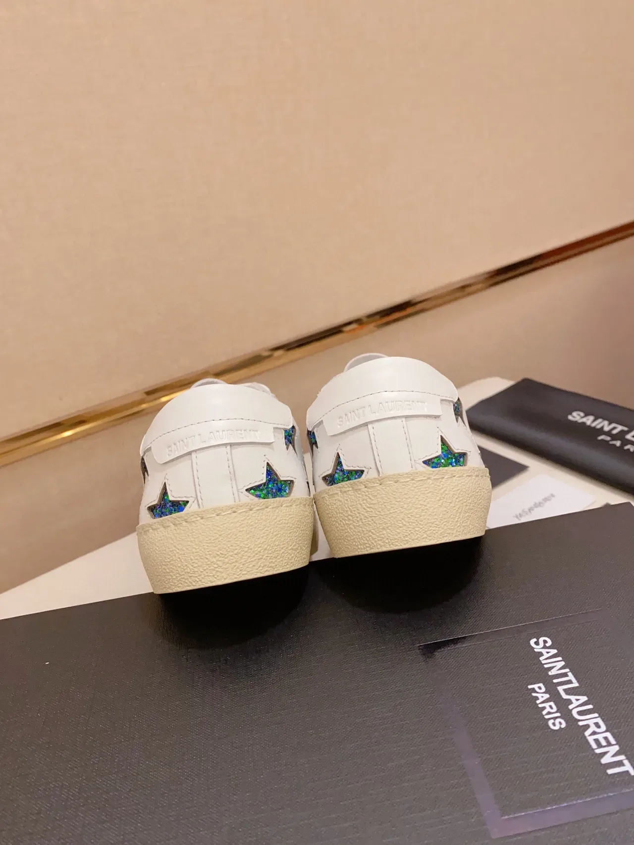 Saint Laurent Opyum White Blue Leather Glitter Star Appliqués Lifestyle Sneakers 2