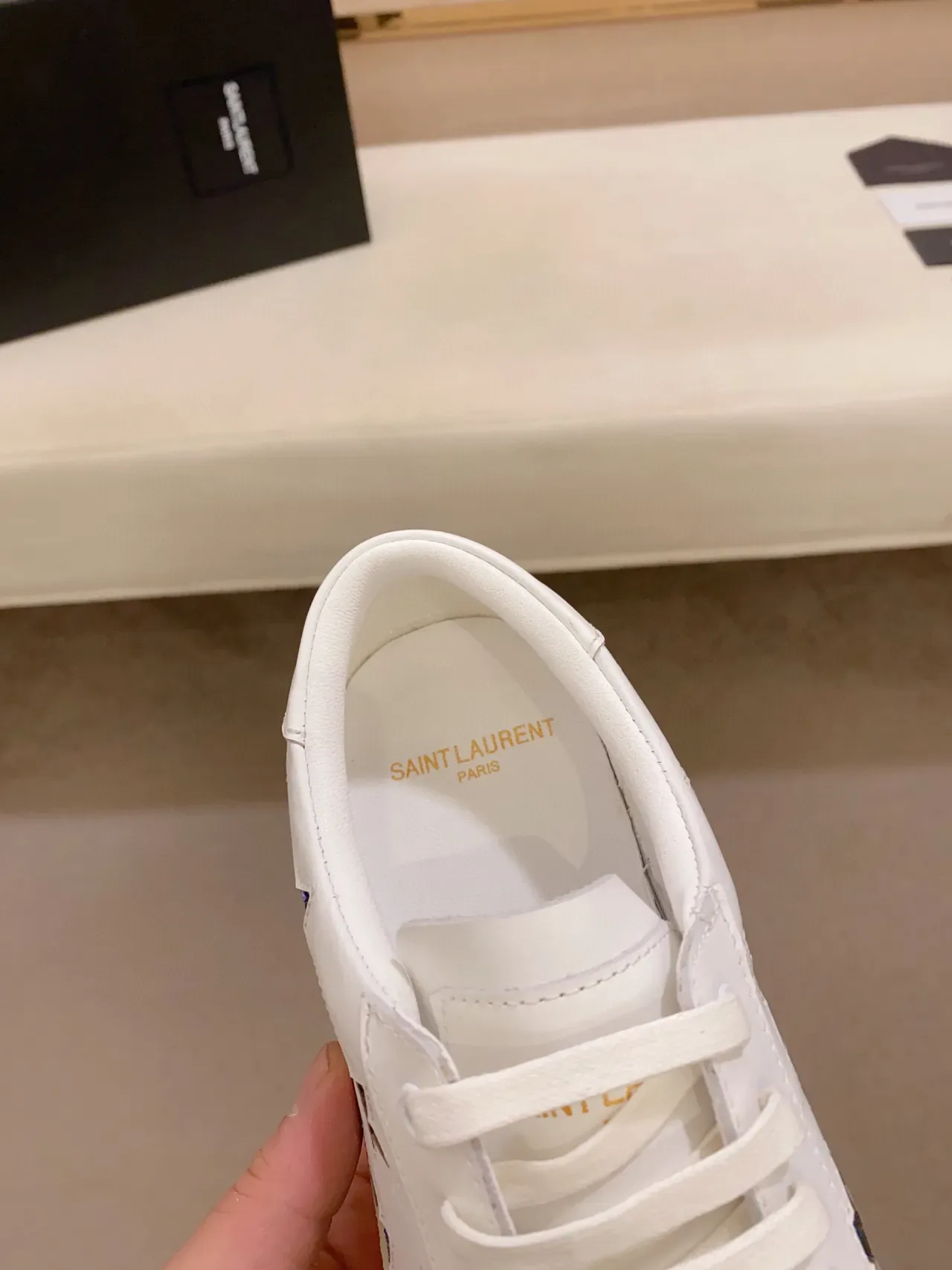 Saint Laurent Opyum White Blue Leather Glitter Star Appliqués Lifestyle Sneakers 4