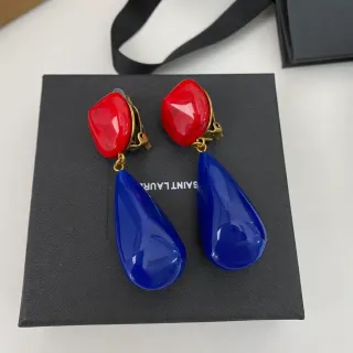 Saint Laurent Red Blue Resin Drop Two-Tone Earrings