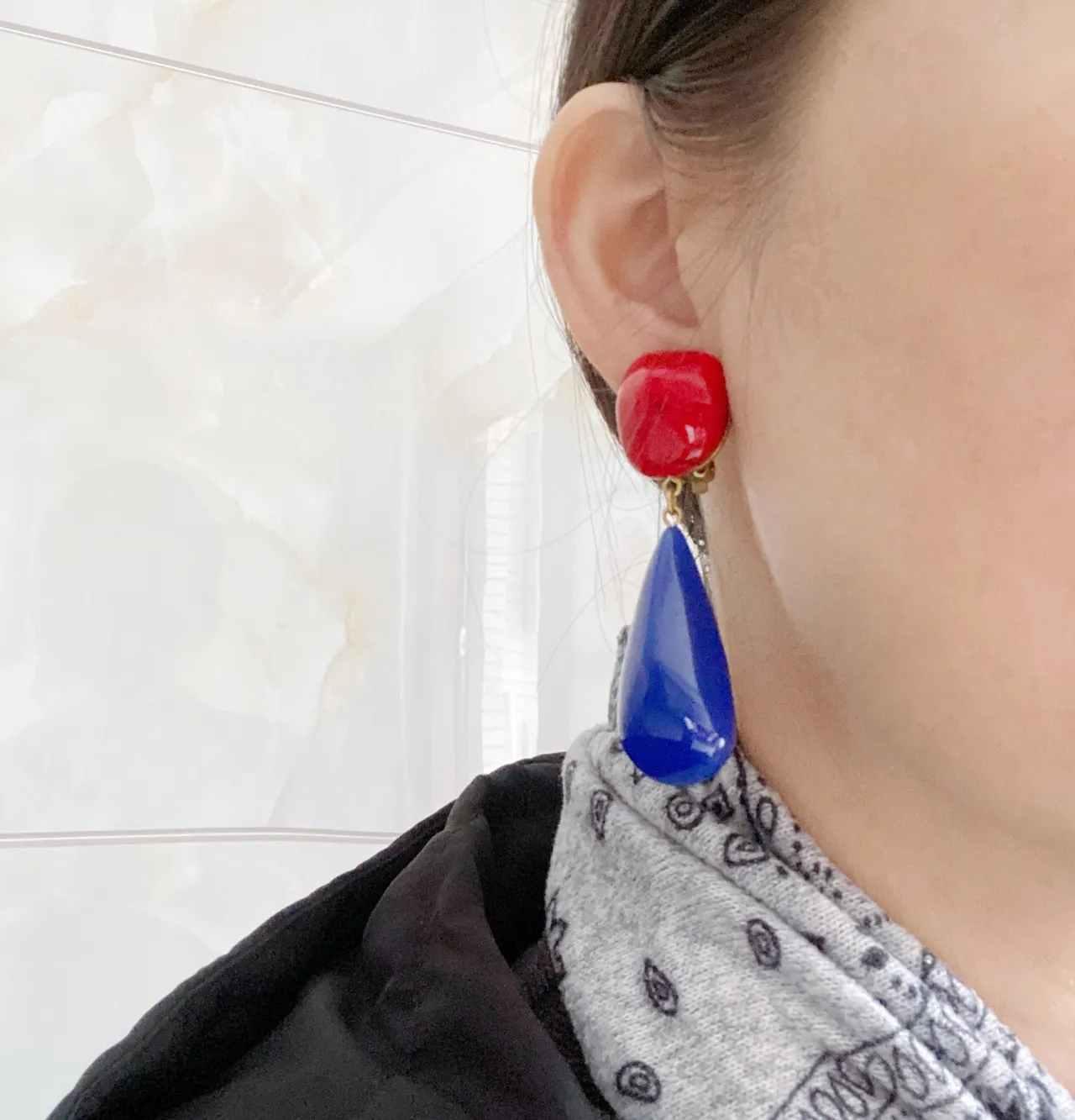 Saint Laurent Red Blue Resin Drop Two-Tone Earrings 2