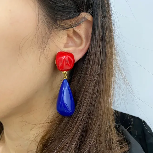 Saint Laurent Red Blue Resin Drop Two-Tone Earrings 3