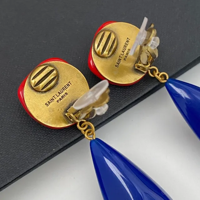Saint Laurent Red Blue Resin Drop Two-Tone Earrings 4
