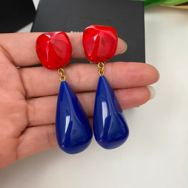 Saint Laurent Red Blue Resin Drop Two-Tone Earrings 5