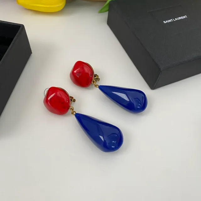 Saint Laurent Red Blue Resin Drop Two-Tone Earrings 7