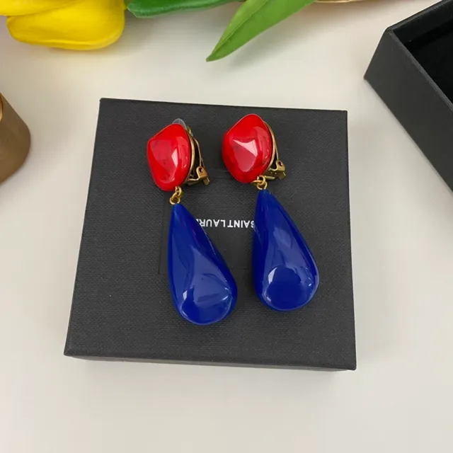 Saint Laurent Red Blue Resin Drop Two-Tone Earrings 8