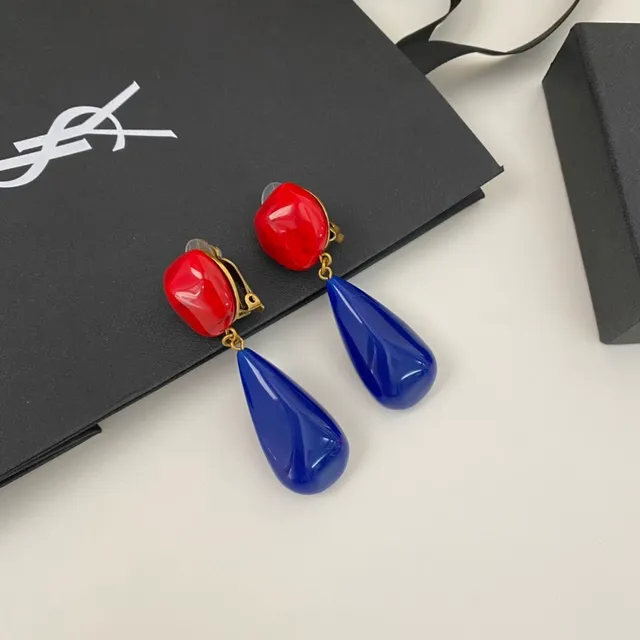 Saint Laurent Red Blue Resin Drop Two-Tone Earrings 9