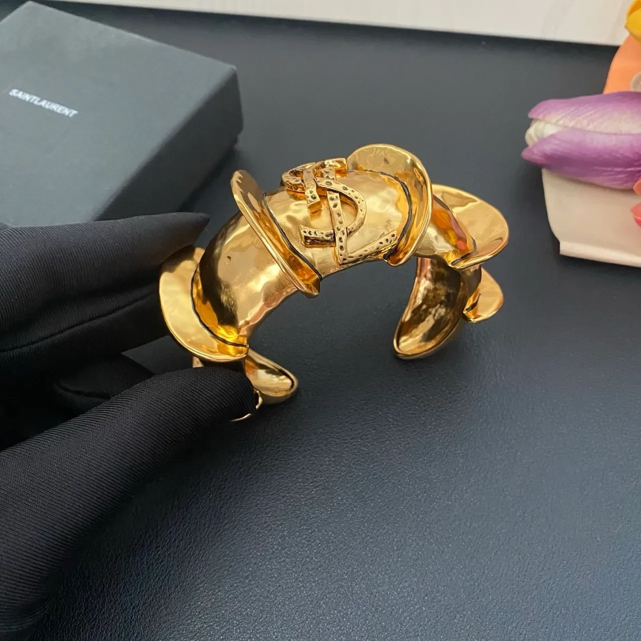 Saint Laurent Sculptural Gold-Tone Cuff Bracelet 6