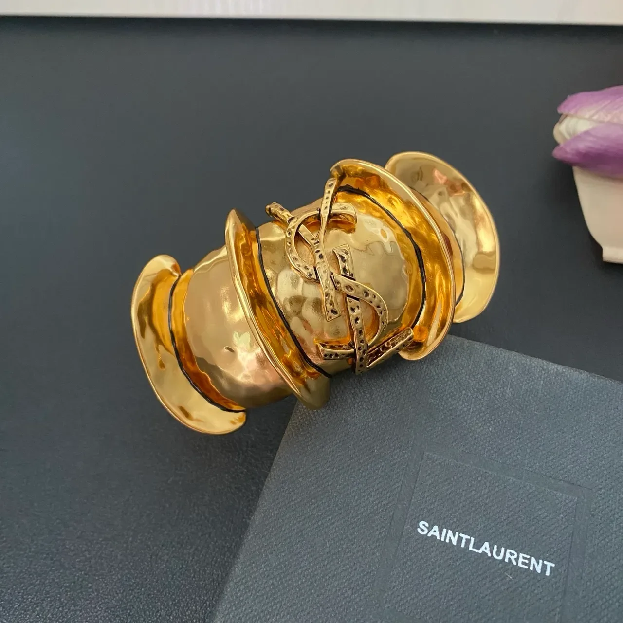 Saint Laurent Sculptural Gold-Tone Cuff Bracelet 7