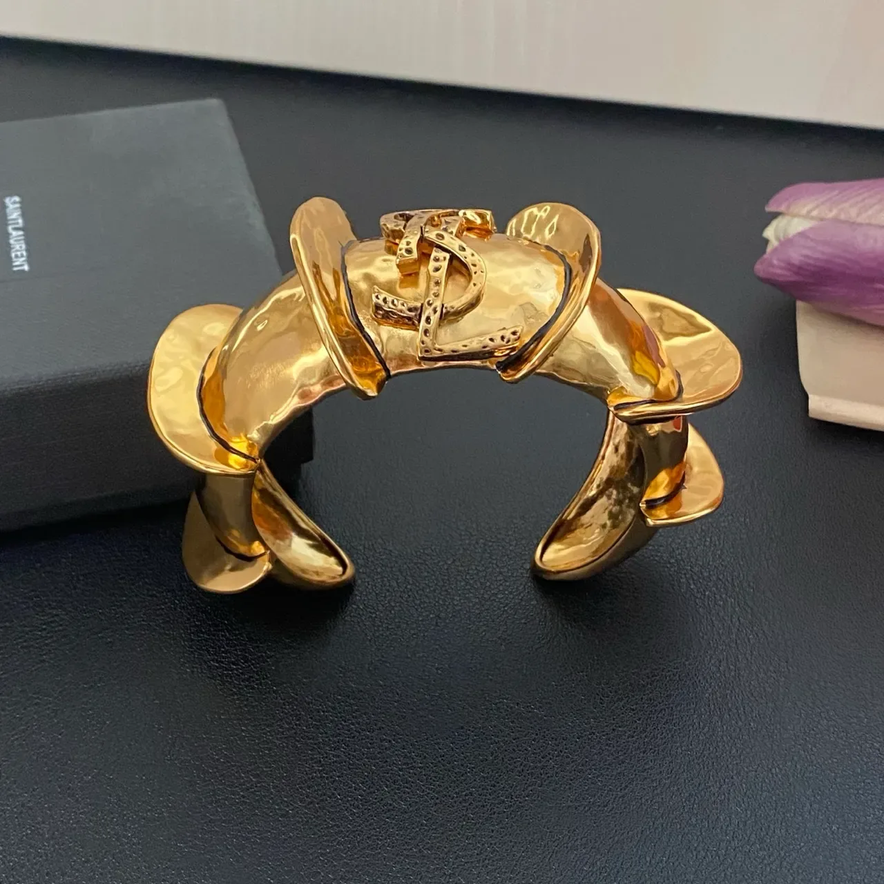 Saint Laurent Sculptural Gold-Tone Cuff Bracelet 8