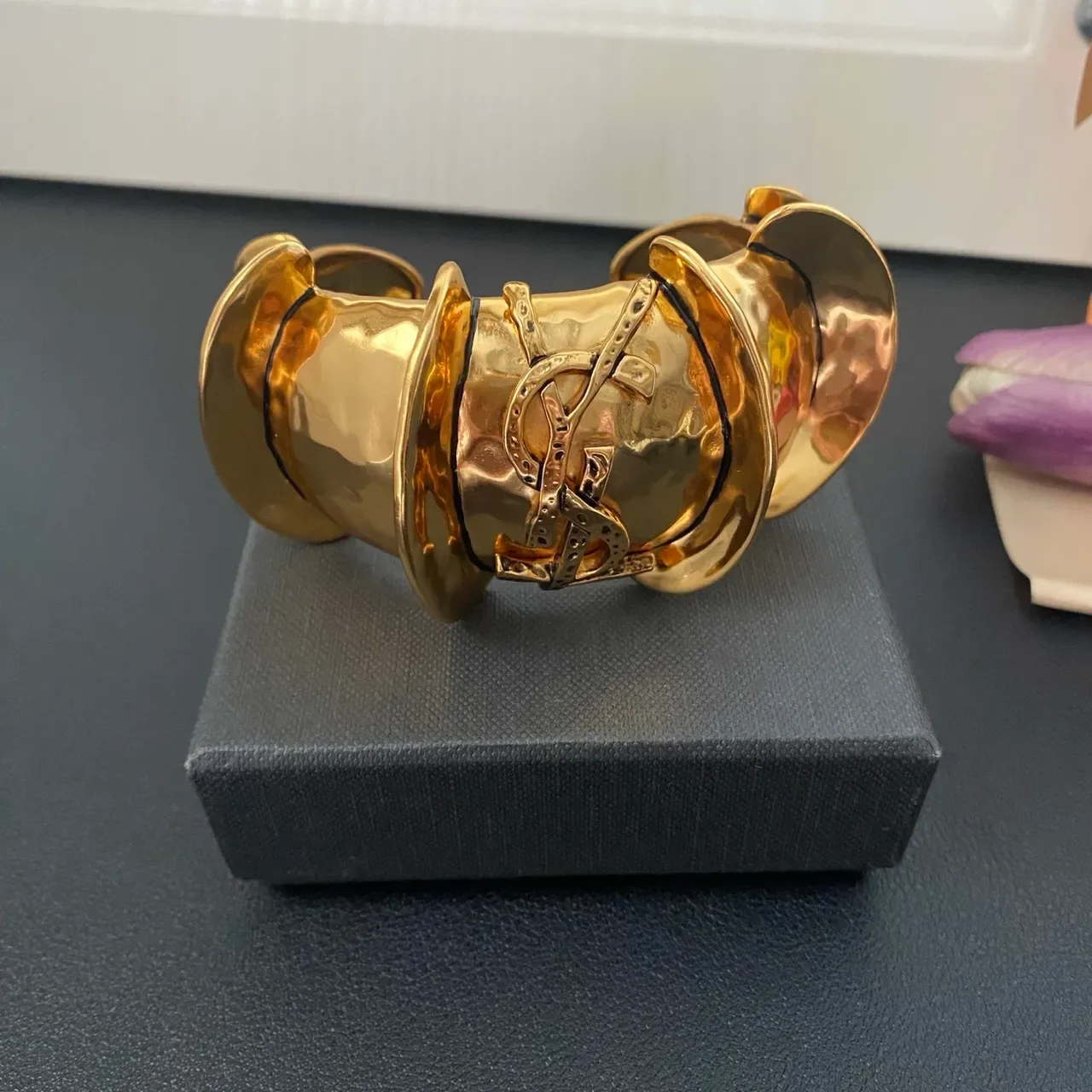 Saint Laurent Sculptural Gold-Tone Cuff Bracelet 9