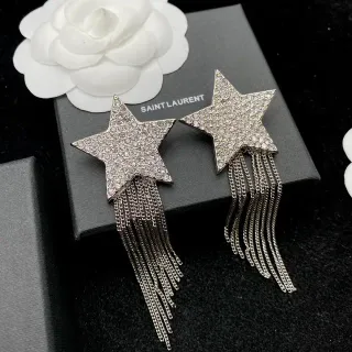 Saint Laurent Star Crystal-Embellished Chain-Fringe Earrings