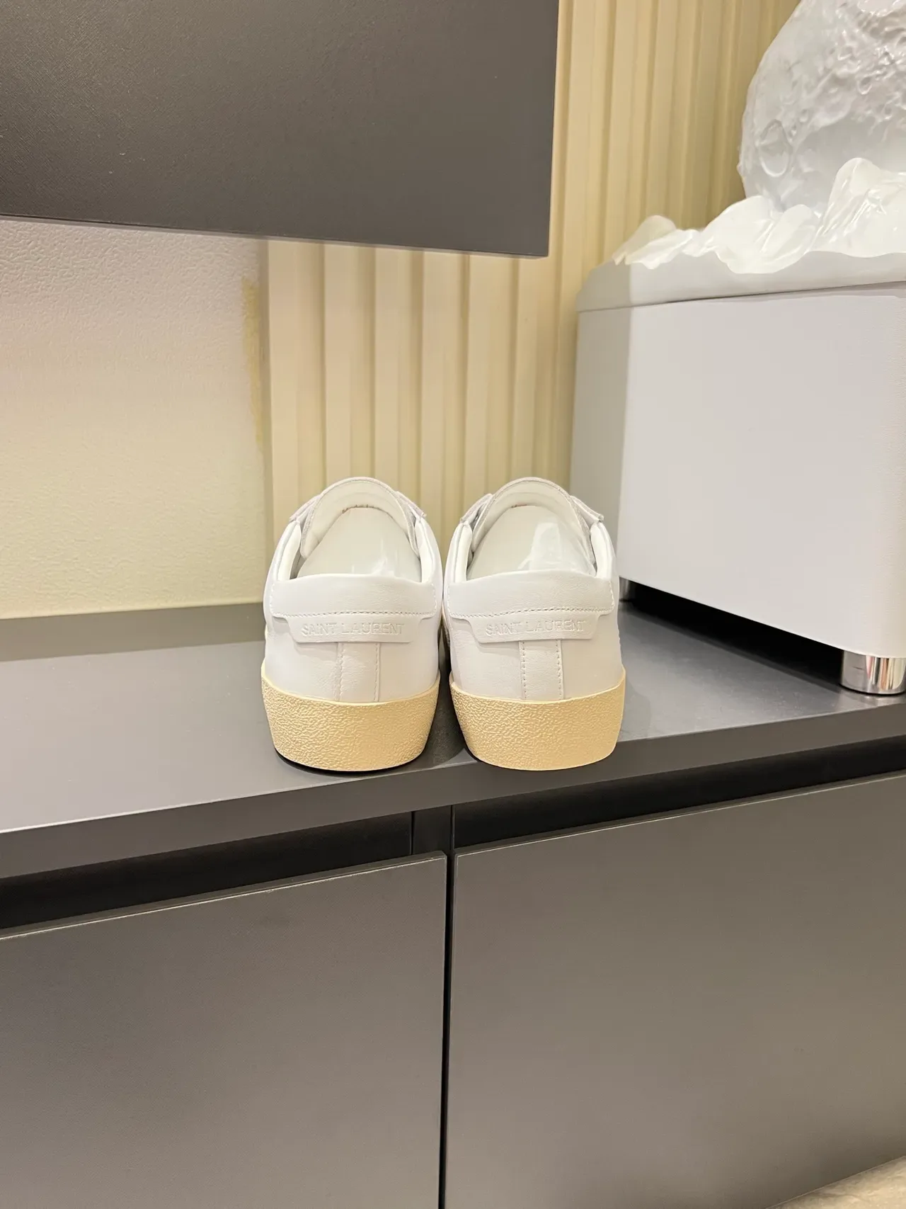 Saint Laurent White Beige Leather Gold Embroidered Logo Lifestyle Sneakers 2