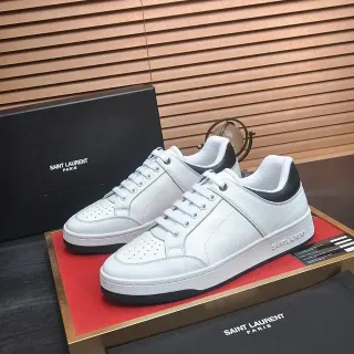 Saint Laurent White Black Leather Perforated Toe Cap Lifestyle Sneakers