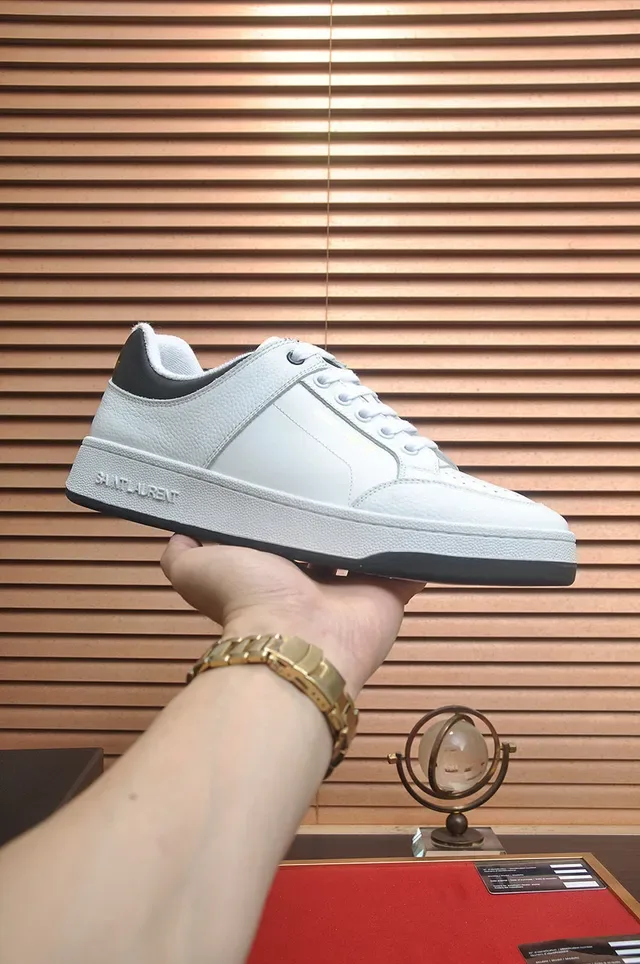 Saint Laurent حذاء أسلوب حياة أبيض أسود جلد رأس إصبع مثقب 2