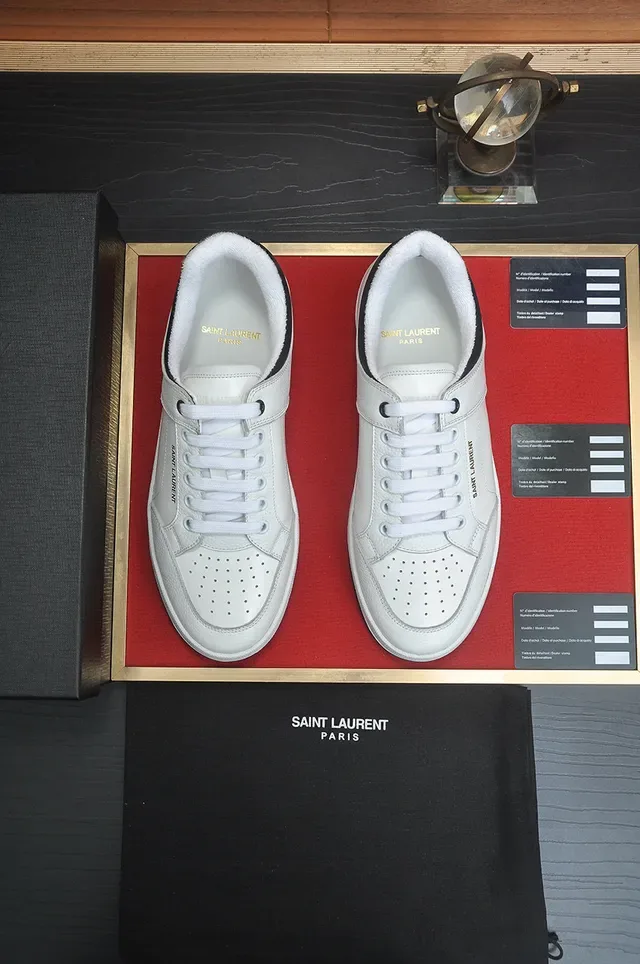 Saint Laurent حذاء أسلوب حياة أبيض أسود جلد رأس إصبع مثقب 3