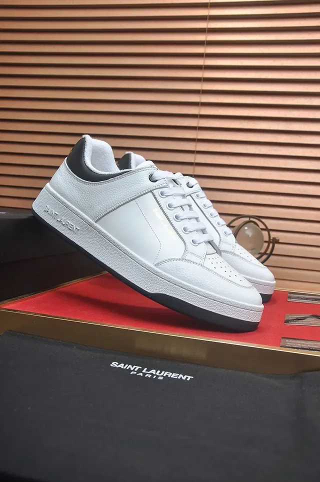 Saint Laurent حذاء أسلوب حياة أبيض أسود جلد رأس إصبع مثقب 4