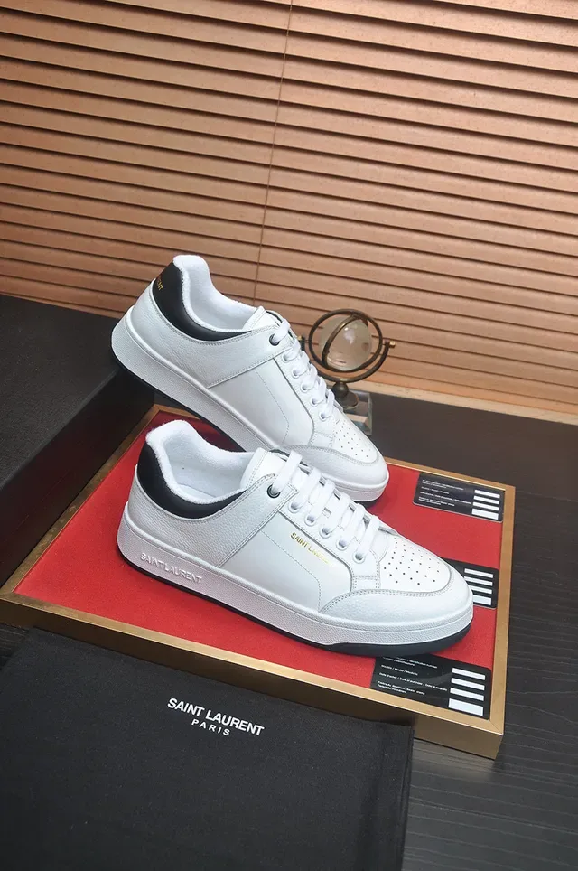 Saint Laurent حذاء أسلوب حياة أبيض أسود جلد رأس إصبع مثقب 6