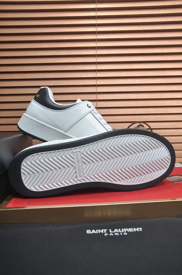 Saint Laurent حذاء أسلوب حياة أبيض أسود جلد رأس إصبع مثقب 7