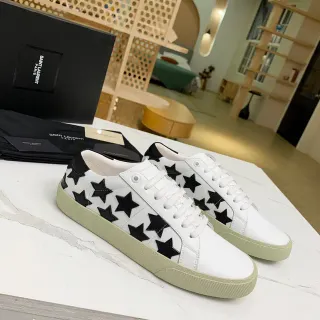Saint Laurent White Black Leather Upper Star Appliqués Lifestyle Sneakers