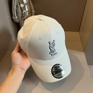 Saint Laurent White Black Structured Six-Panel Embroidered Monogram Baseball Cap
