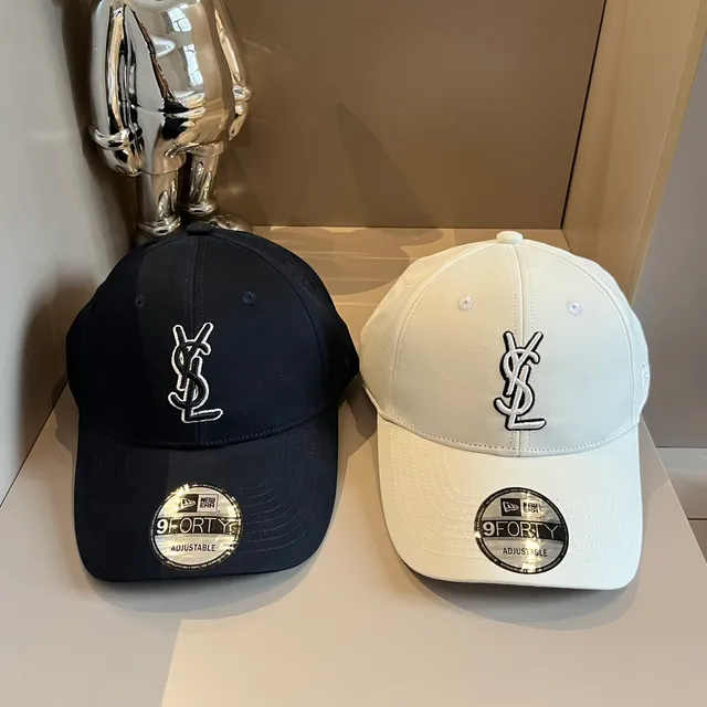 Saint Laurent White Black Structured Six-Panel Embroidered Monogram Baseball Cap 2