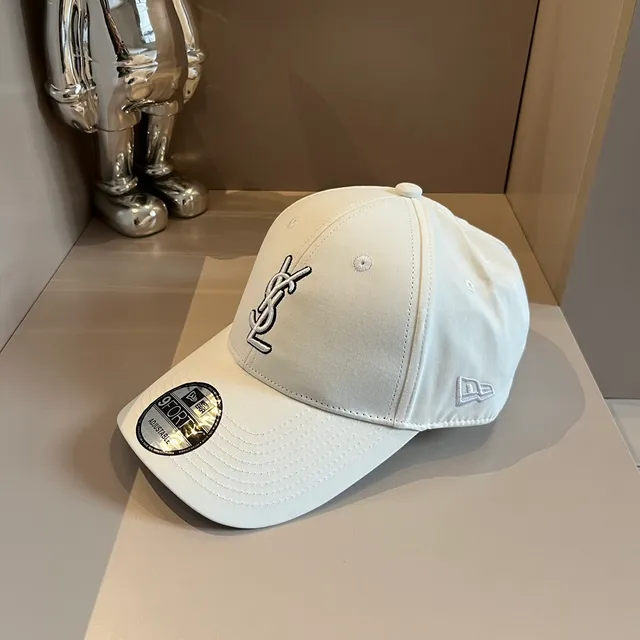 Saint Laurent White Black Structured Six-Panel Embroidered Monogram Baseball Cap 6