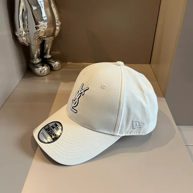 Saint Laurent White Black Structured Six-Panel Embroidered Monogram Baseball Cap 8