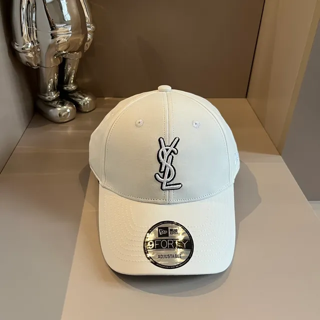 Saint Laurent White Black Structured Six-Panel Embroidered Monogram Baseball Cap 9