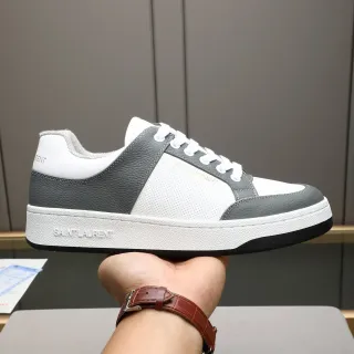 Saint Laurent White Gray Low-Top Perforated Mesh Lifestyle Sneakers